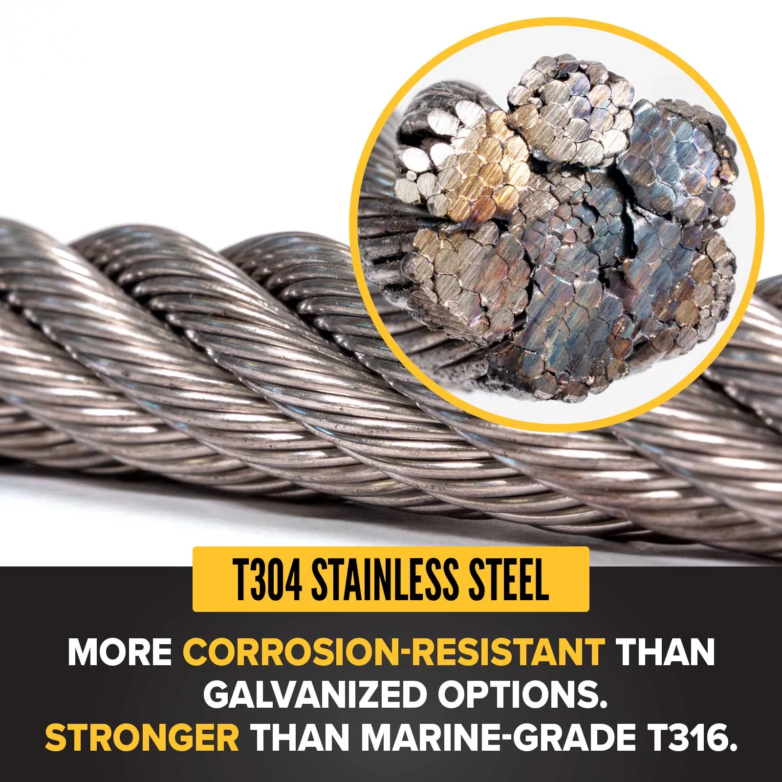 1" 6x19 Stainless Steel Wire Rope - Type 304 IWRC | 5,000' Coil