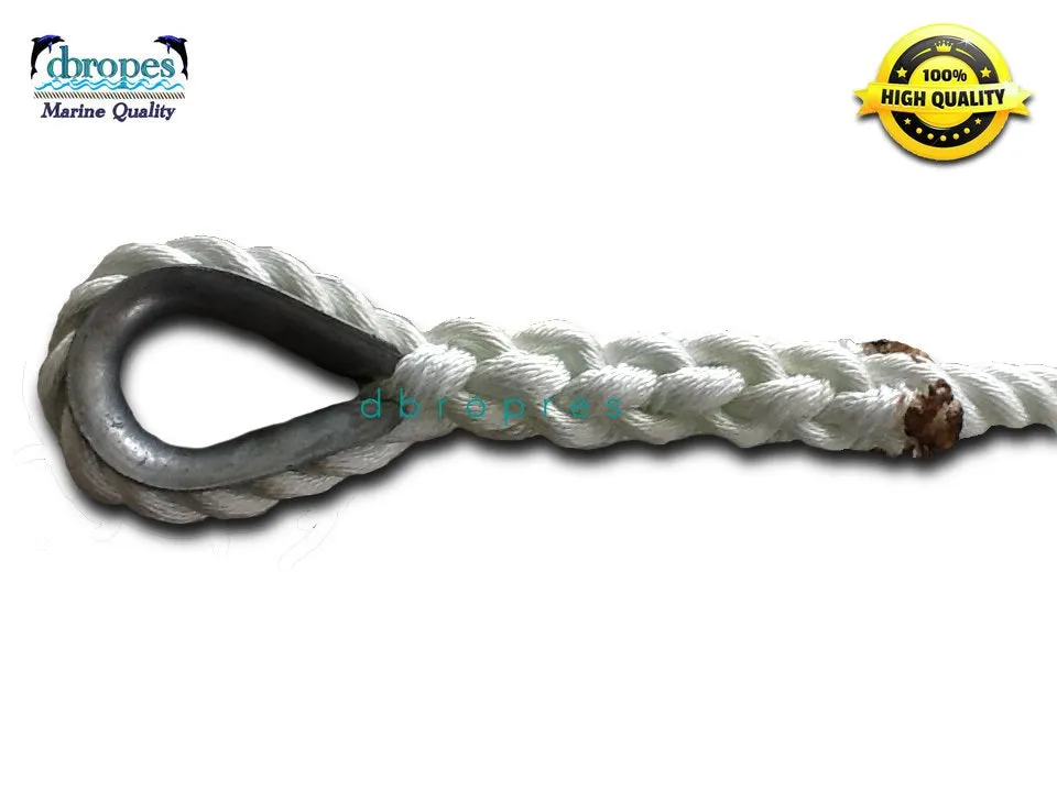 3/4" X 2' Three Strand Mooring Pendant 100% Nylon Rope with Thimble.