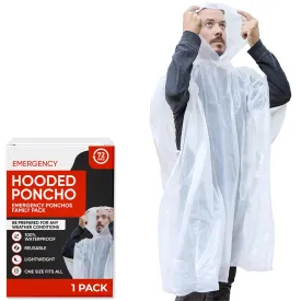 72HRS Disposable Hooded Rain Poncho