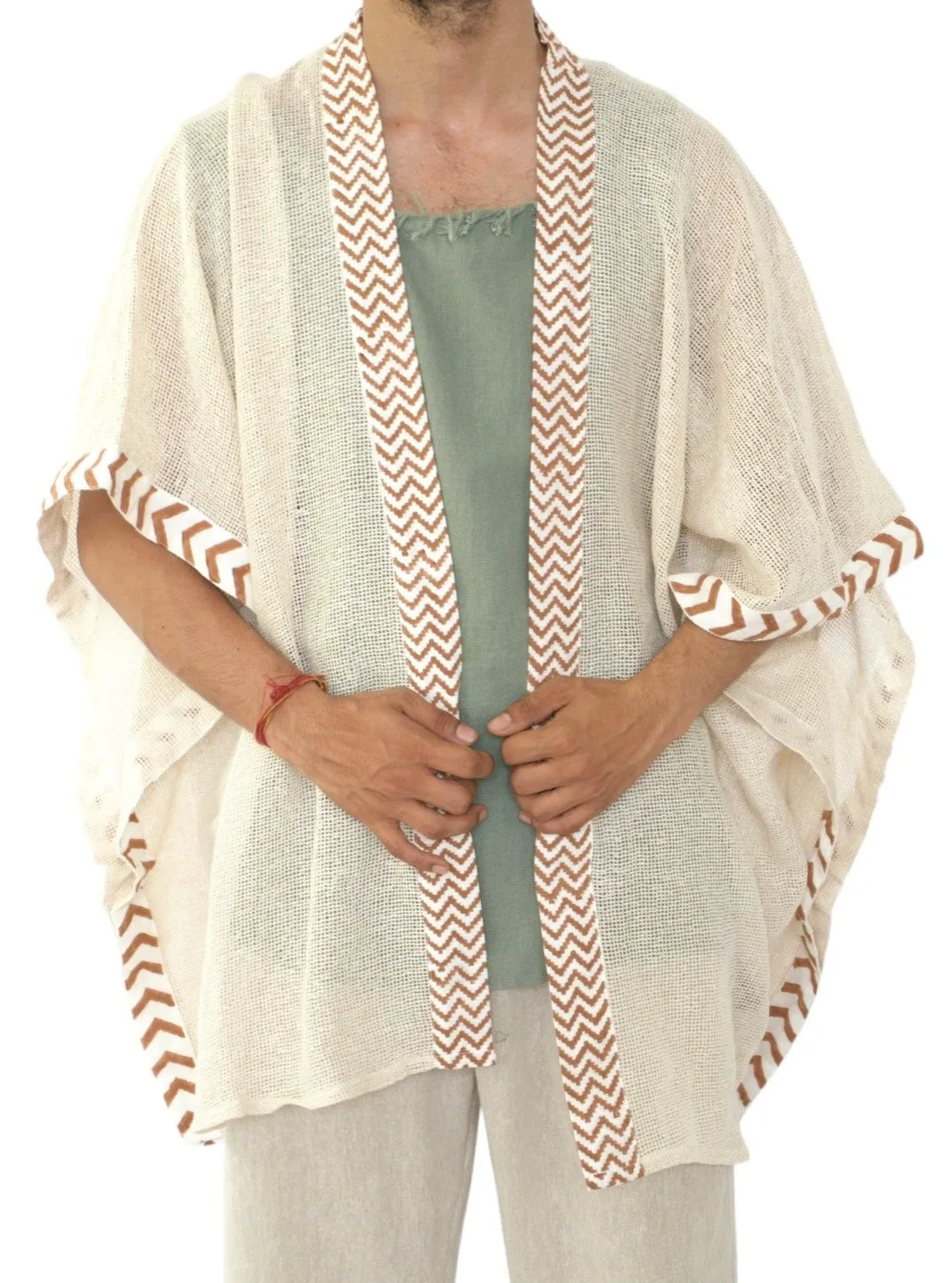 Cream Mesh Open Poncho