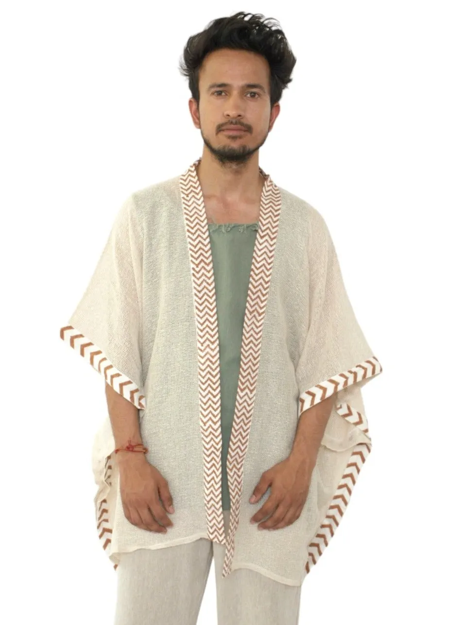 Cream Mesh Open Poncho