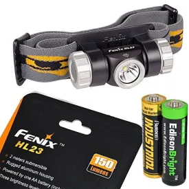 Fenix HL23 150 Lumen light weight CREE XP-G2 R5 LED Headlamp (Cadet Grey color) with EdisonBright AA alkaline battery bundle