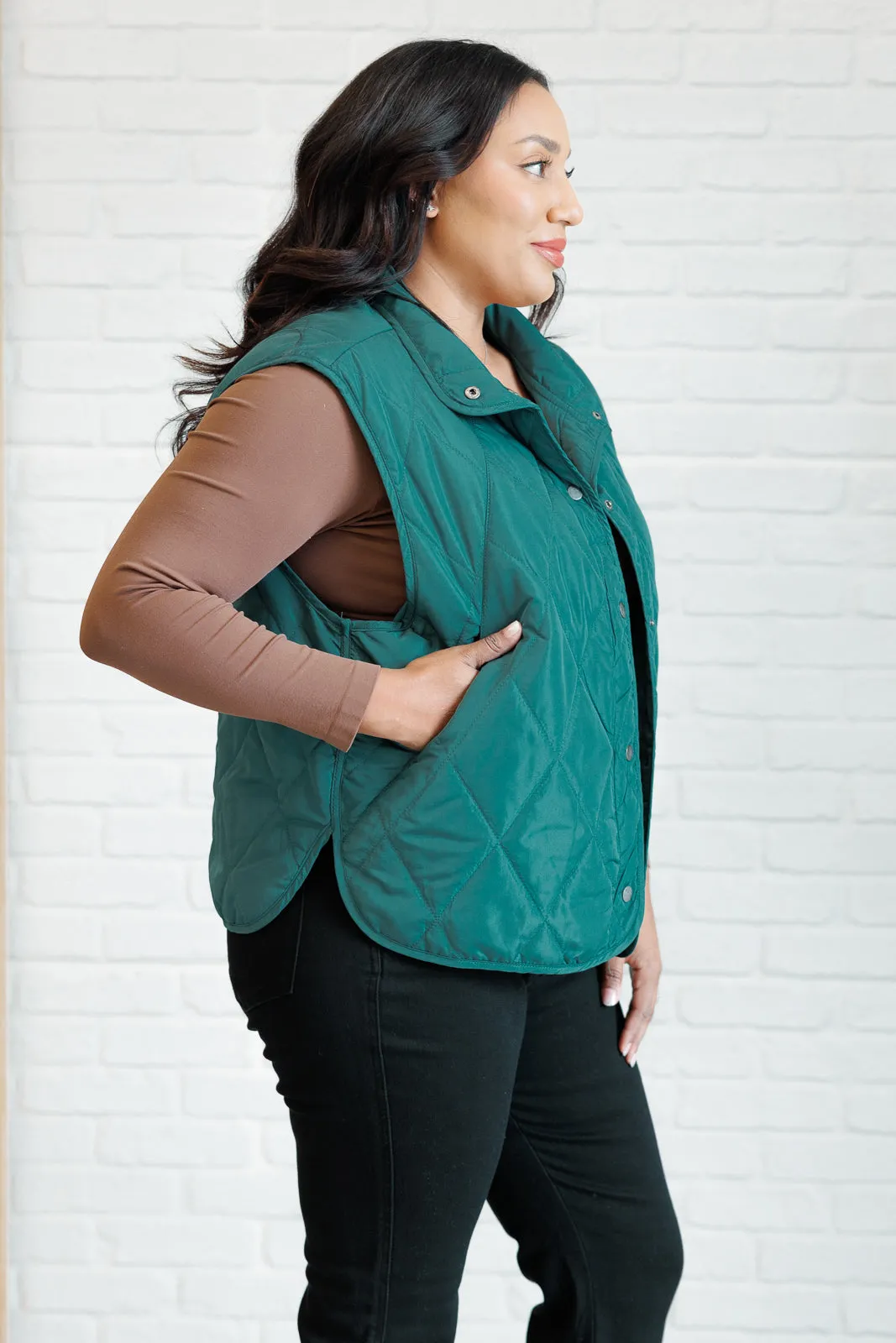 Layering Queen Quilted Puffer Vest in Hunter Green - 11/19